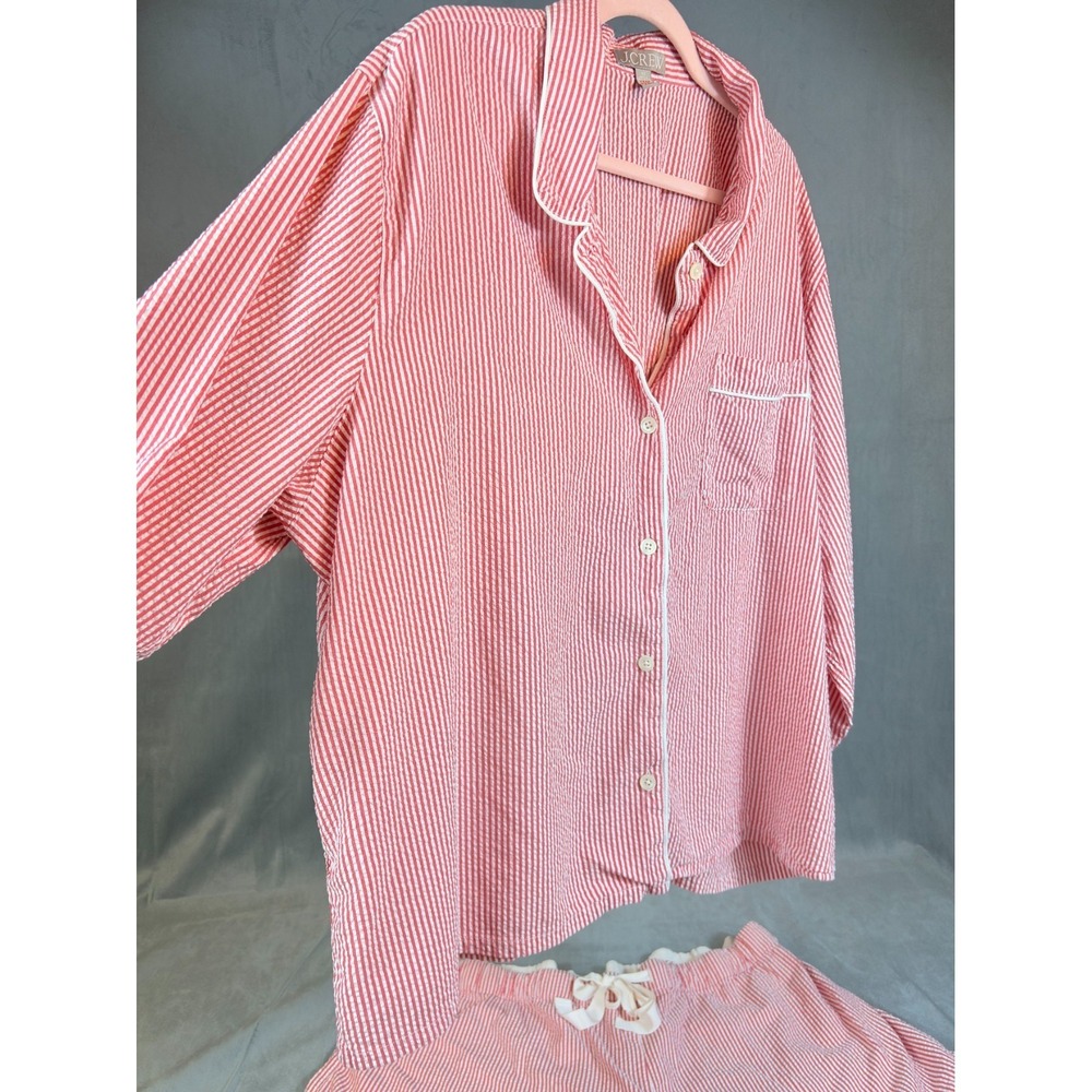 J Crew Seersucker Red White Pajama Lounge Set Long Sleeve Shorts Preppy   3X - Picture 16 of 16